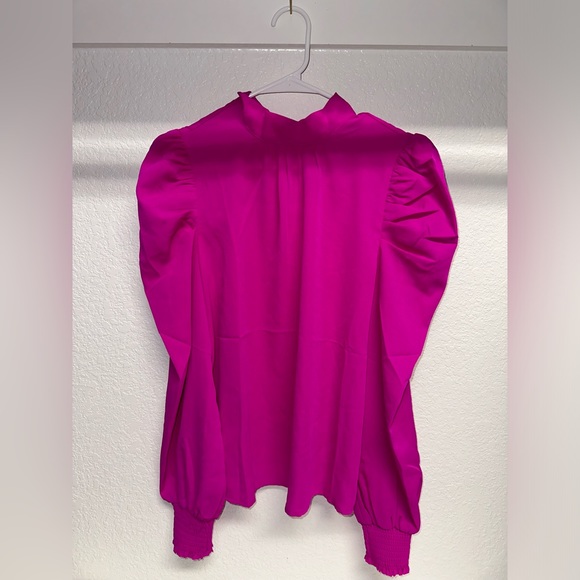 Long Sleeve Hot Pink Blouse with Bow Back Tie - Picture 1 of 3